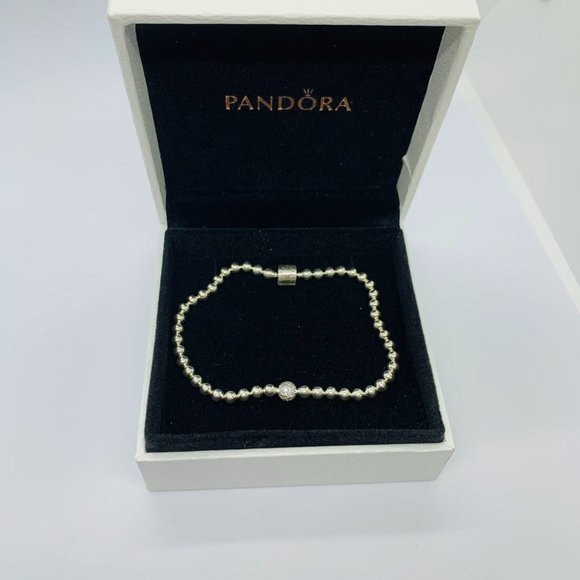 Pandora Beads & Pavé Bracelet 8.3inch sterling silver Beads - Picture 1 of 8